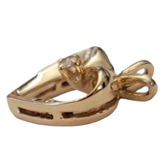 14K Yellow Gold Diamond Chip Open Heart Pendant E242 - Picture 6 of 14